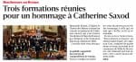 Trois formations réunies pour un hommage à Catherine Saxod dans le Dauphiné Libéré du 18 juin 2025
