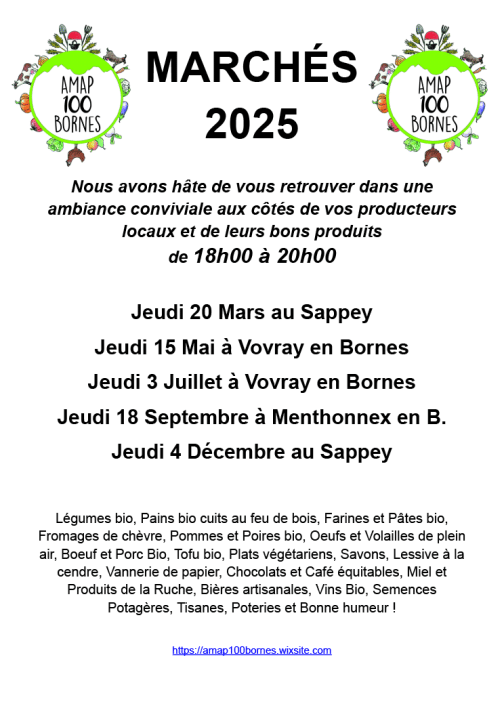 Marchés de l'AMAP des Bornes en 2025