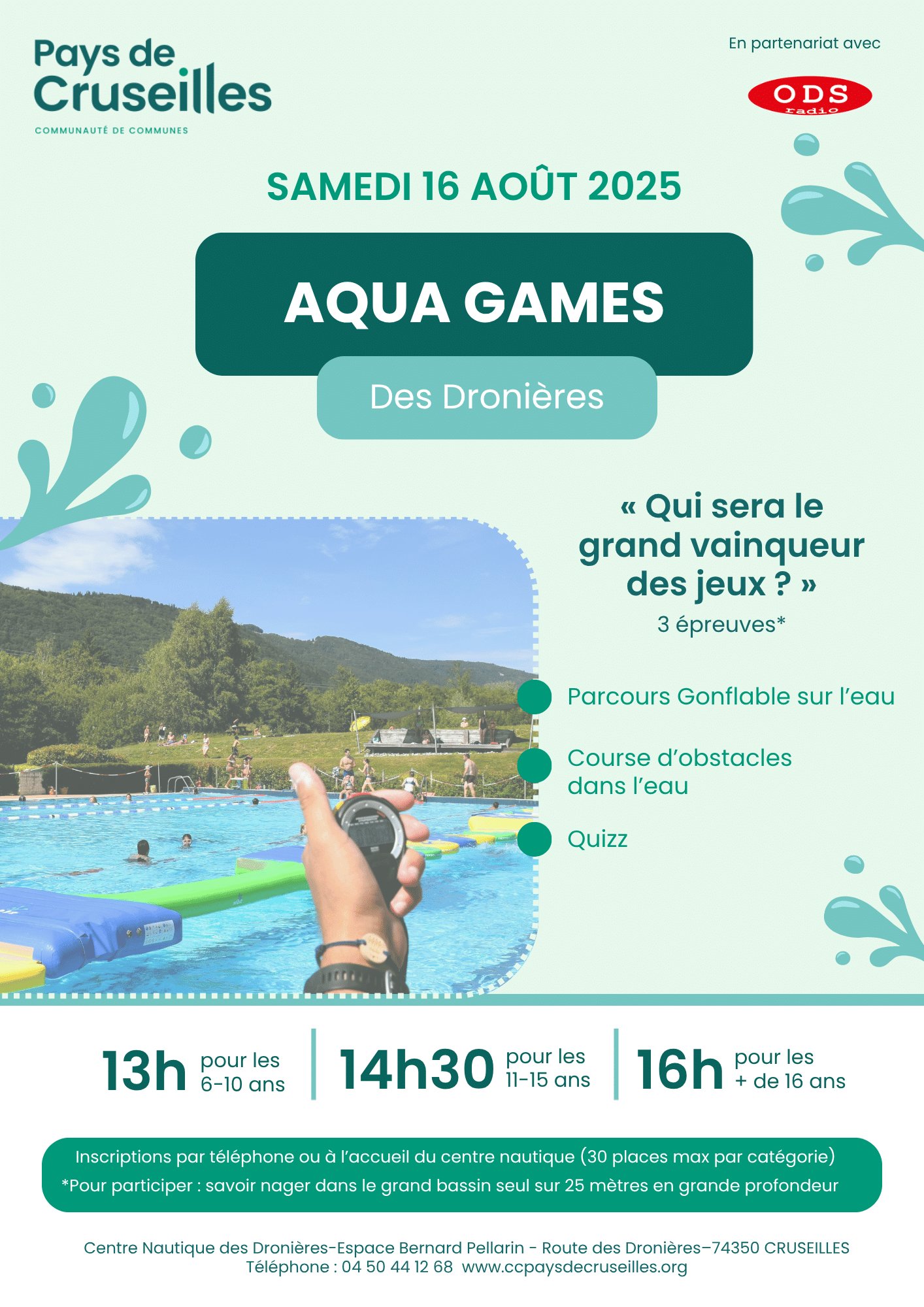 Affiche des Aqua Games des Dronières le 16 août 2025