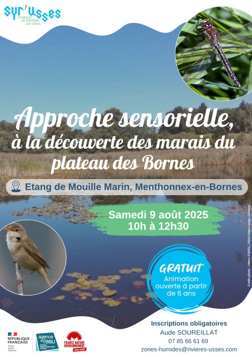 Affiche de l'animation "Approche sensorielle : à la découverte des marais du Plateau des Bornes" le 9 août 2025