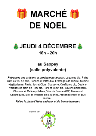 Marché de Noël de l'AMAP 100 Bornes le 4 décembre 2025.