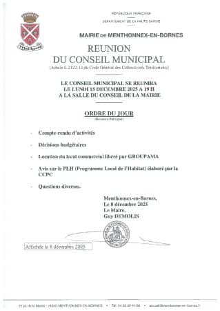 Ordre du jour du conseil municipal du 15 décembre 2025