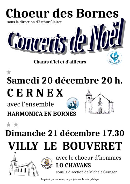 Concerts du Choeur des Bornes en décembre 2025