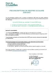 Note d'information concernant les préinscriptions scolaires 2026-2027