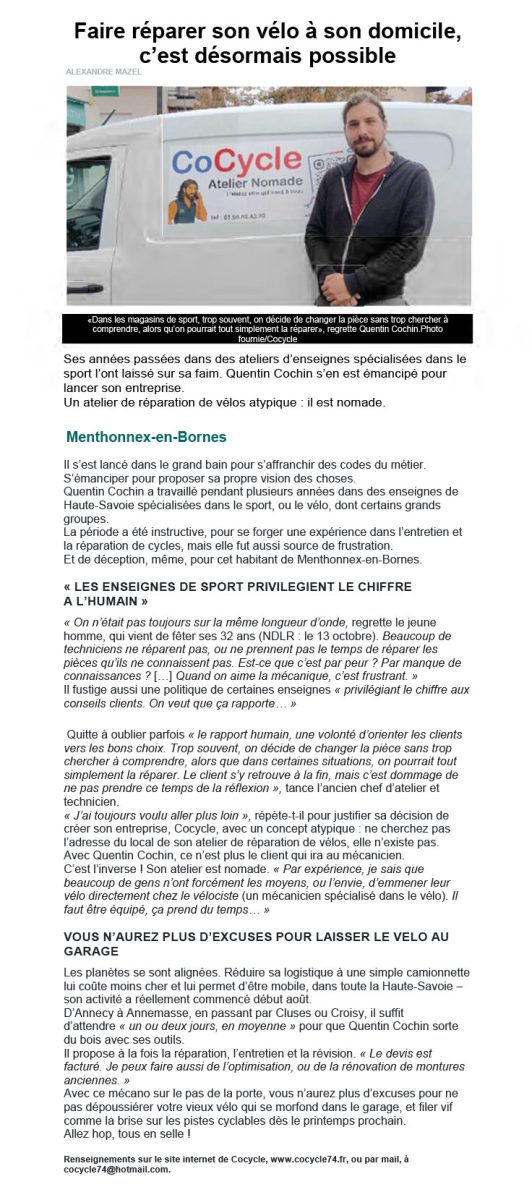 CoCycle dans Le Messager du 16 octobre 2025