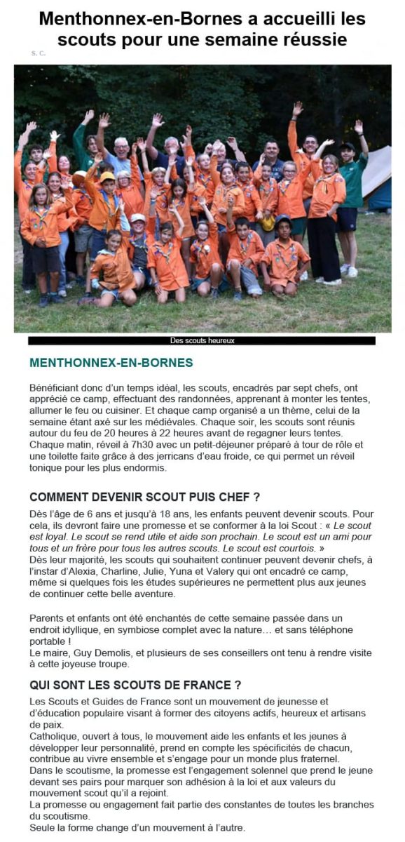 Menthonnex-en-Bornes a accueilli les scouts pour une semaine réussie dans Le Messager du 21 août 2025